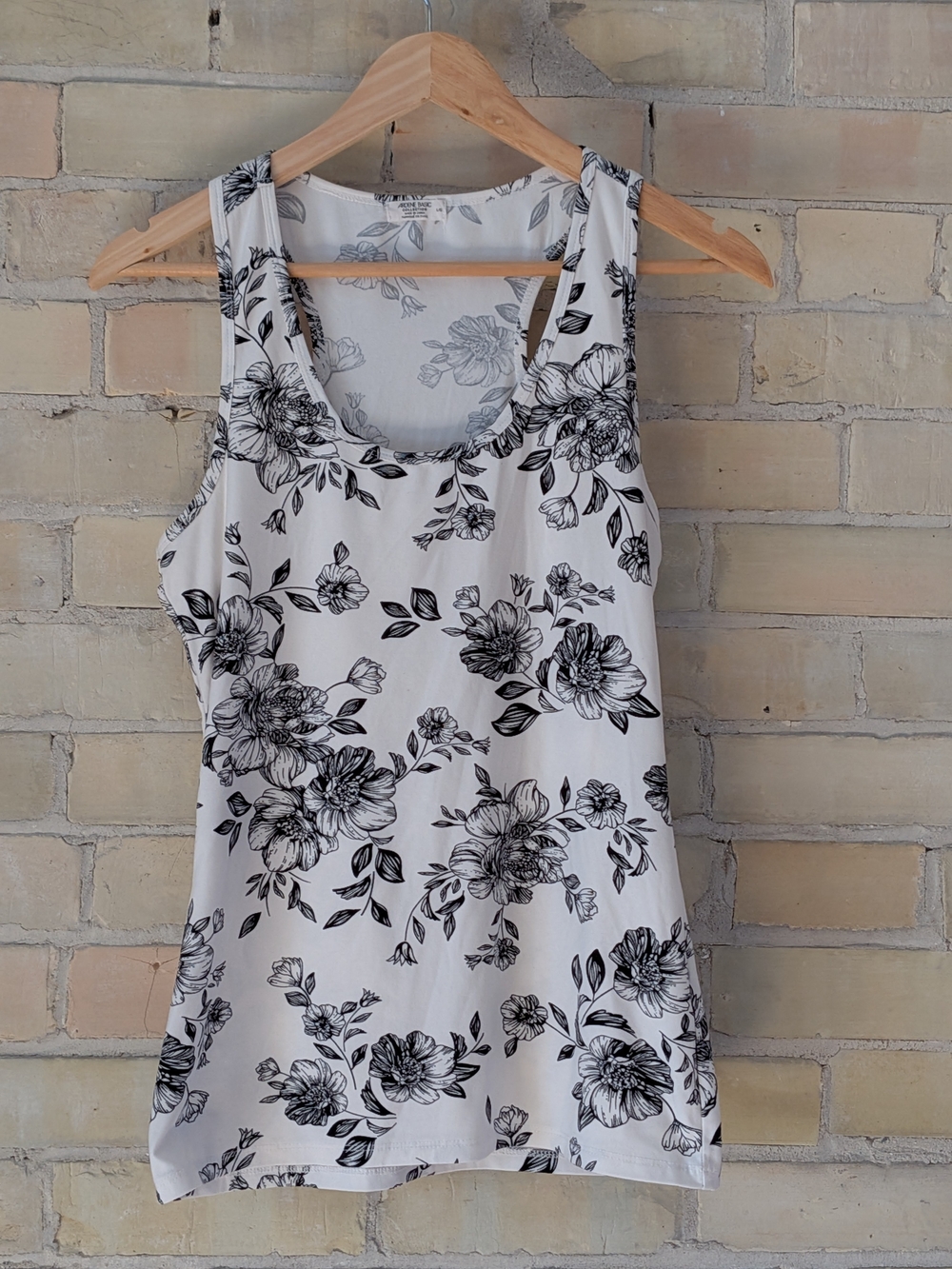 Ardene White Tank Top with Black Floral Print
